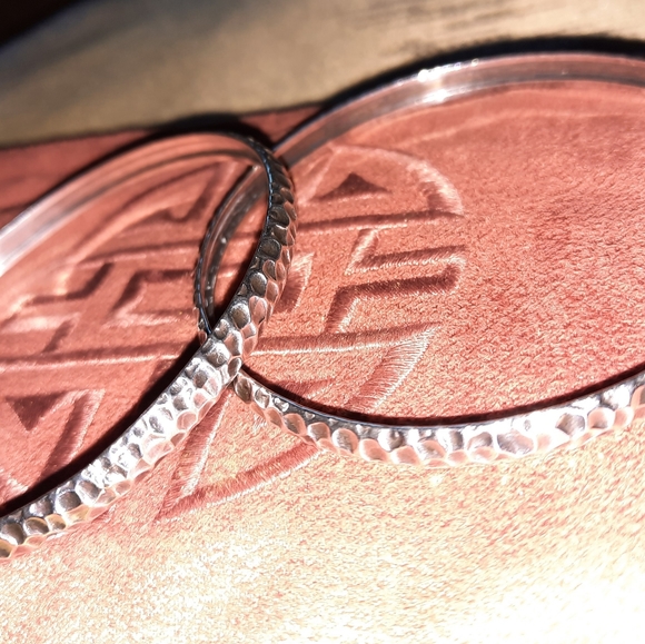 Hammered Handmde Silver Bangle Pair - Picture 6 of 13